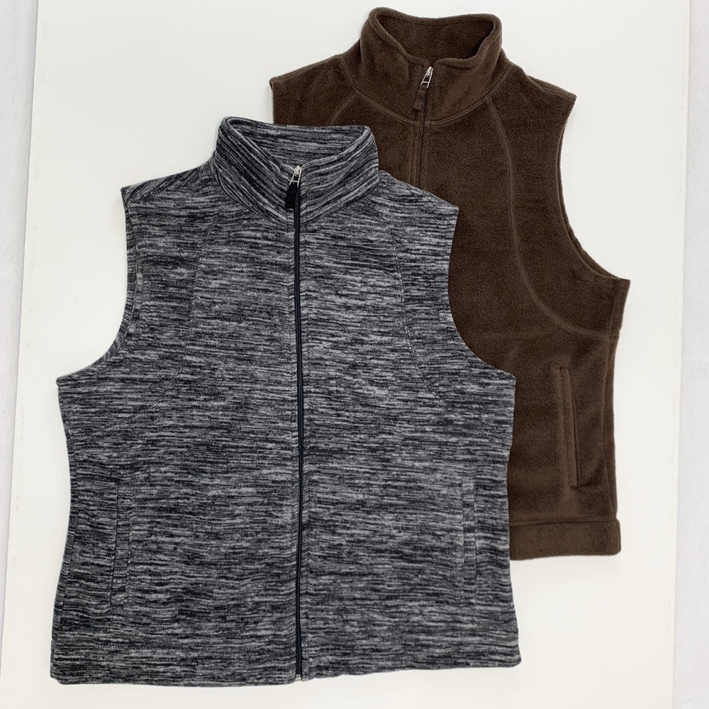Kim Rogers Vests Lot of Two ~ Chocolate Brown & Heathered Grey ~ Size Large